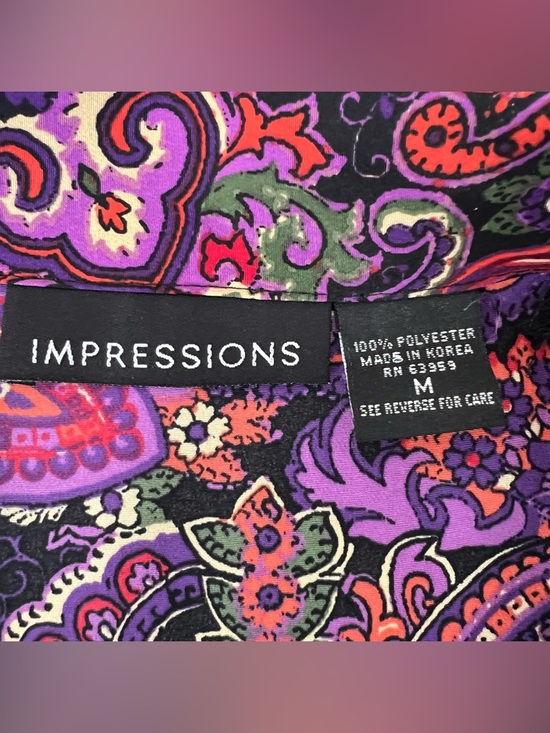 Vintage Paisley Button Shirt Women Medium Purple Red Retro Boho 90s Blouse - Picture 9 of 10